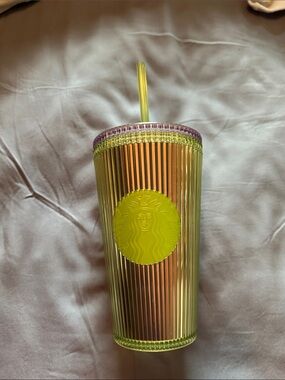 STARBUCKS Iridescent Ribbed Cold Cup - Lime Green & Lavender never used